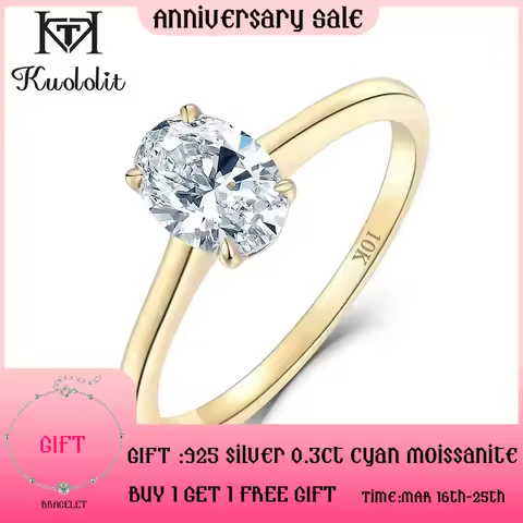 Kuololit 585 14K Yellow Gold 1.5CT 1.0CT Moissanite Ring for Women Ova Solitaire Ring Engagement Moi