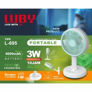 LUBY Portable Fan 6 Inch 3W + Emergency Light 1W 4000 mAh L-695 / L695 - AC DC Lasts Up to 10 Hours