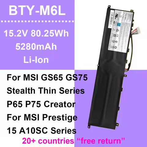 For MSI GS65 GS75 Steslth Thin 8RF 9SE P63 P65 P75 Creator Prestige 15 A10SC 15.2V 80.25Wh 5280mAh B