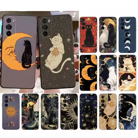 Moon Cat Phone Case For Motorola Edge 50 40 Pro 60 50 40 30 Ultra Neo Fusion Moto G Play G Stylus G 