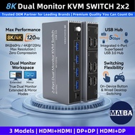 8K 2x2 HDMI DP KVM Switch | 8K60Hz 4K120Hz | USB 3.0 HDMI DP Dual Monitor KVM Switch Support Extende