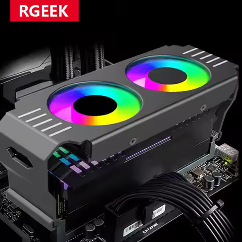 RGEEK Computer RAM Memory Module Cooler PC D4 D5 Dual 120mm Fan ARGB Sync PWM Fans Aluminium RGB Coo