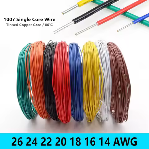 2-50m 1007 Single Core LED Cable 26 24 22 20 18 16 14 AWG Solid Line PVC Insulation Tinned Copper Wi