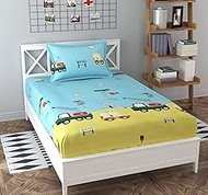 KAWI Single Bedsheet Elastic Fitted Glace Cotton with 1 Pillow Cover,200 TC (Size 72X48X up to 8 Inc