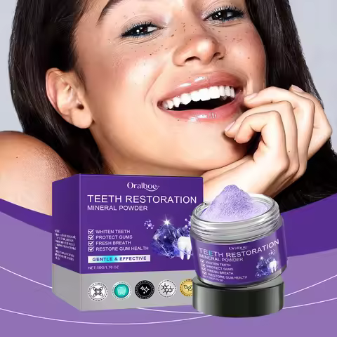 Purple Teeth Whitening Powder - Gentle Cleaning & Teeth Protection, Long-Lasting Freshness, Stain & 