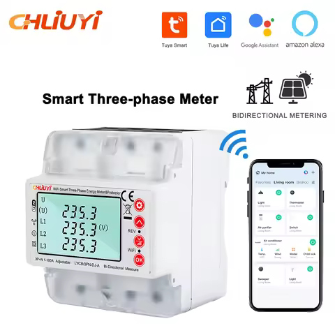Tuya WiFi 380V 4P Smart Bidirectional Energy Meter with Over/Under Voltage and Over/Under Current Pr