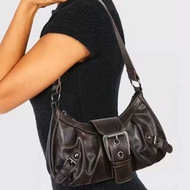 Melade Style Hot Girl Y 2K Wasteland Distressed Two-Color Leather Shoulder Bag Underarms