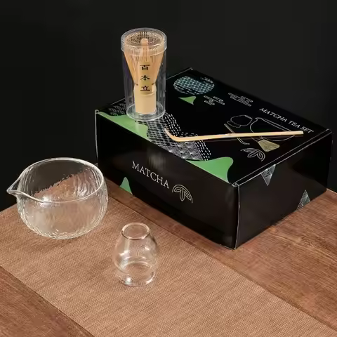5Pcs Matcha Whisk Set Clear Glass Matchas Tea Set Matcha-Making Kit with Matcha Bowl Matcha Cup Matc