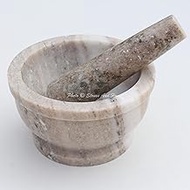 Stones And Homes Indian Brown Mortar and Pestle Set 5 Inch Marble Spices Masher Stone Grinder for Kitchen and Home Large Bowl Polished Decorative Round Medicine Pills Stone Grinder - (13 x 8 cm)