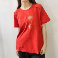 80107 | NAVY BRICK YELLOW SHORT SLEEVE EMBROIDERED STRETCH T-SHIRT TOP