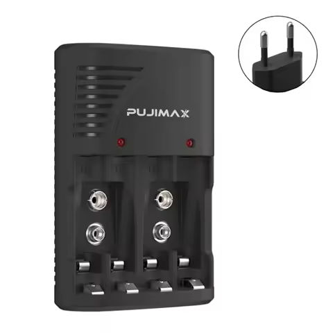 EU Plug Universal Battery Charger 4-Slot Wall With LED Light For 9V Rechargeable Batterys 1.2V AA/AA