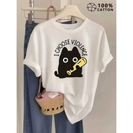 Women'S Y2K Inspired T-Shirt - Cute Black Cat with Baseball Bat Graphic, "I Choose Violence" Text, C