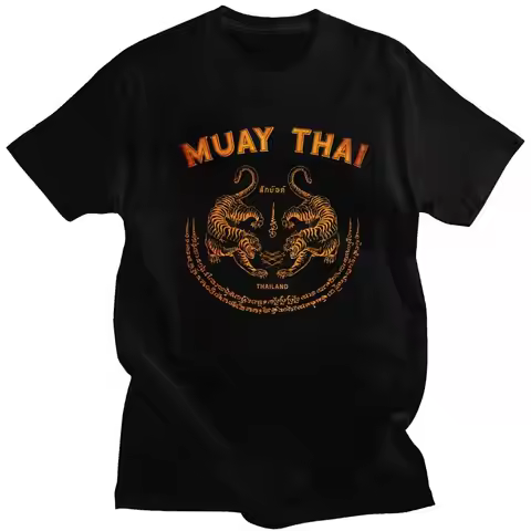 Custom Cool Muay Thai Tiger T Shirt Men Short Sleeve 100% Cotton T-shirt Leisure Sak Yant Tattoo Kic