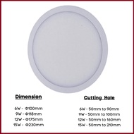 EKOL LED Panel Round/Square Downlight * 6W * 9W * 12W * 15W * Daylight White/6000k * Coolwhite/4000k