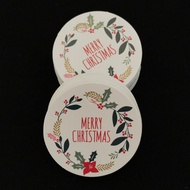 50pcs Xmas Gift Tag Round Flower Pattern Merry Christmas Cake Decorative Hanging Label Card