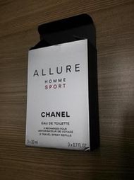 Chanel Allure Home Sport香水瓶包裝紙盒/右下角有撞痕/尺寸: 7.2*10.5*3公分