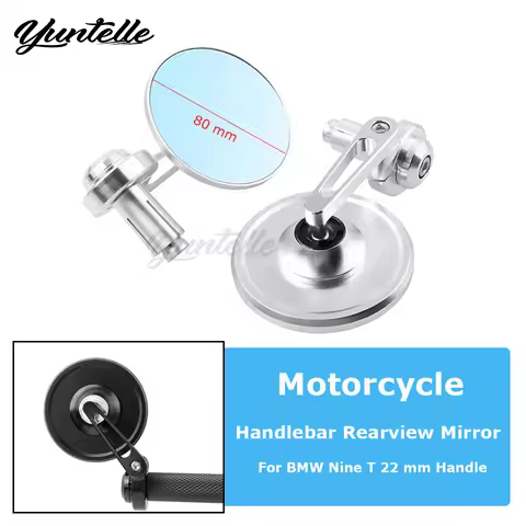 CNC Retro Handle Bar End Rearview Mirror For BMW Nine T 7/8" 22mm Handlebar Side Mirror Blue Glass B