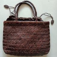 Return to the ancients Weave Genuine Leather Handbag Feminine Handmade Woven Bucket With Cotton Poc