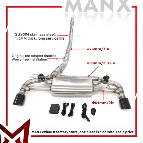 SS304 Catback High Performance Exhaust pipe for BMW F40 M135i b48 Tips with remote control valve