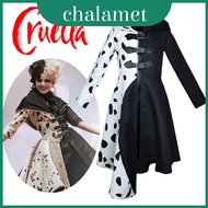 101 Dalmatians Cruella De Vil Black & White Cosplay Costume