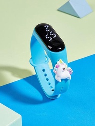 兒童手錶m3藍色led運動可愛彩虹馬電子手錶