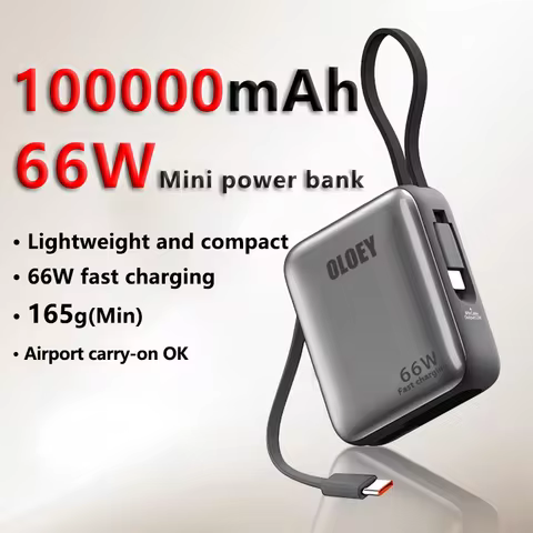 66W 100000mAh Power Bank Fast Charging PD 22W Portable Mini PowerBank for iPhone 17 16 15 Xiaomi Ext