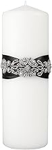 Ivy Lane Design Wedding Accessories 9 by 3-Inch Pillar Candle, Adriana, White Candle with Black Band