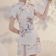 Summer Cheongsam Dress White Type Classical and Artistical Print Cheongsam