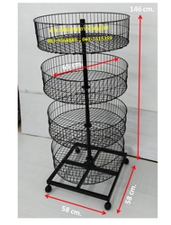 ชั้นวงกลมหมุน 4 ชั้น ชั้นตะกร้ากลม แบบหมุนได้ 4 ชั้น ขนาด 58x58x145cm. ตัวตะกร้าเส้นผ่าศูนย์กลาง 65c