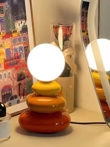 Orange/Blue/Gray Ceramics LED Table Lamp for Bedroom Desk Mood Light Lamp Bedside Table Moon Stromat
