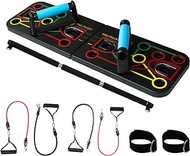 Push Up Board &amp; Pilates Bar Kit (15 Fitness Accessories) – Portable, Foldable &amp; Color Coded Exercise Equipment for Full Body Work Out | Fitness Equipment for Strengthening Chest, Triceps, Back, &amp; Arms
