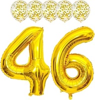 Gold 46 Foil Balloons 40" Jumbo Foil Balloons Confetti Balloons for 46th Birthday Wedding Anniversar