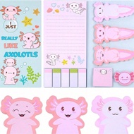 Axolotl Sticky Notes, Cute Cartoon Pastel Memo Set, Mexican Walking Fish Sticky Notes, Party Favour 