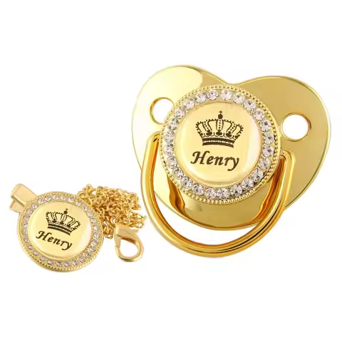 Customized Crown Name Baby Pacifier Dummy With Chain Clip 0-18 Months