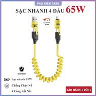 XO 65W 4-lead fast charging cable. 4in1 charging cable - Metal cable spring charging cable. Phone ch