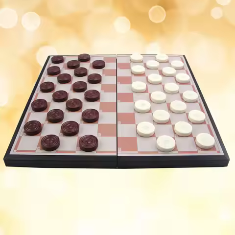 Foldable Magnetic International Draughts Board Game Set Premium Plastic Checkers Chess Pieces for Fa