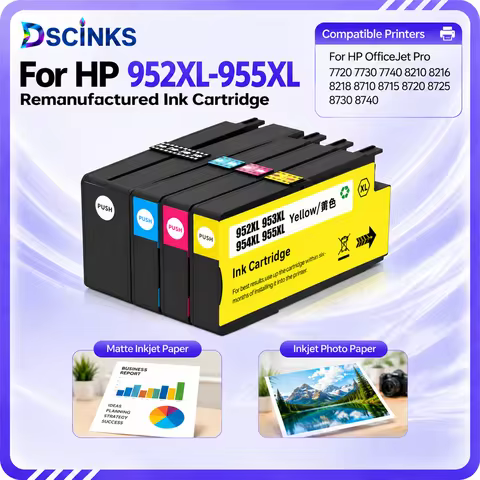 For HP 952XL 953XL 954XL 955XL Remanufactured Dye Ink Cartridge With Anti-Upgrade One-Time Chip Fit 