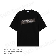 Off-White เสื้อยืดคอกลมผู้ชาย รุ่น Mens Flannel Diagonal Skate Logo Tee Code: OMAA120F25JER00N1001