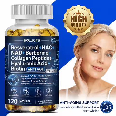 Resveratrol+NAC+NAD+Collagen Peptides+Hyaluronic Acid+Biotin Capsules, Boost Energy & Focus, Anti-Ag