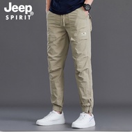 JEEP SPIRIT กางเกง Overalls สีทึบกีฬา Slim-Fit ทหารกางเกงกีฬา Street Casual กางเกงจ๊อกกิ้ง