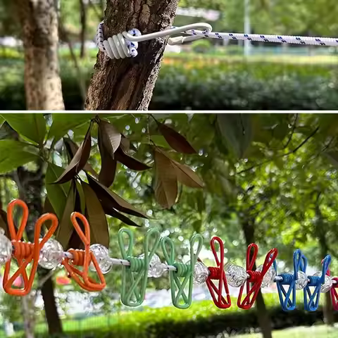 Retractable Portable Clothesline For Travel Clothing Line With 12 Clothes Clips Hotel Balcony Clothe