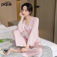 Gelato Pique Women's Pajama Set 2025 Thin Ice Silk Material - Long Sleeves & Long Pants for Home Act