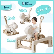 Babymommy👶Ready Stock Kids Rocking Horse Rider Horse Push Car 3 In 1 Multifunctional Jumping Horse Trampoline for Kids