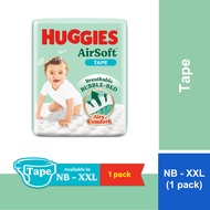 HUGGIES AirSoft Tape NB68/ S58/ M52/ L44/ XXL38/ XXL32 - Breathable and soft premium diapers for bab