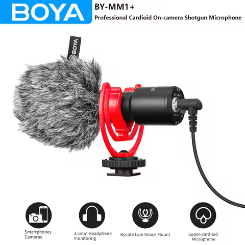 BOYA BY-MM1+ Super-Cardioid Shotgun Microphone for iPhone Android PC Laptop DSLR Cameras Camcorder Y
