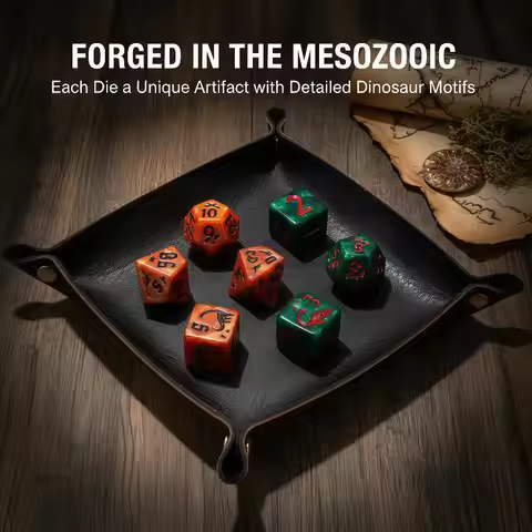 2026 NEW Party Game Supplies 7Pcs Set Clear Engraved Digits Dinosaur Dice Prehistoric Themed Dice Fo