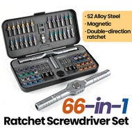 Professional 66-in-1 Multi-Purpose Screwdriver Kit with Magnetic S2 Steel Bits Bidirectional Ratchet