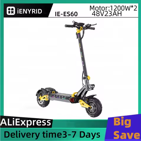iENYRID IE-ES60 Adult Foldable Escooter48V23AH Battery 1200W*2 Electric Scooter 11-inch Off Road Tir