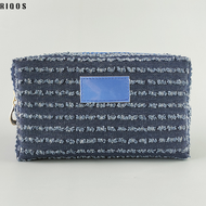 RIQOS Blue Denim Octagonal Cosmetic Bag - Large Capacity Fashionable &amp; In-Stock in Malaysia