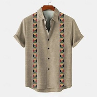 Men's Linen Ethnic Style 3D Printed Shirt Casual Men's Short-sleeved Lapel Pocket Shirt High Quality